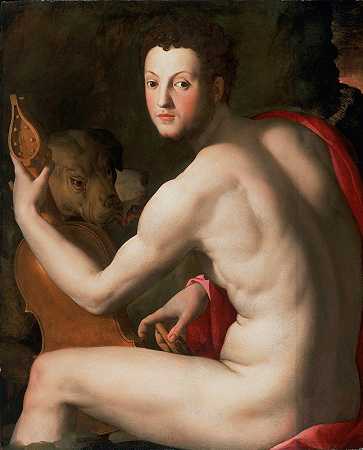 科西莫一世的肖像美第奇作为俄耳甫斯`Portrait of Cosimo I de Medici as Orpheus by Agnolo Bronzino