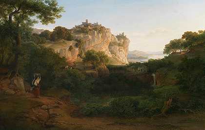 奥列瓦诺景观`Blick auf Olevano (1844) by Alexander Herrmann