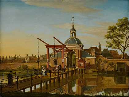 莱顿，从通往佐特乌德的路上可以看到科波特的景色`Leiden, a view of Koepoort, seen from the road to Zoeterwoude by Paulus Constantijn la Fargue