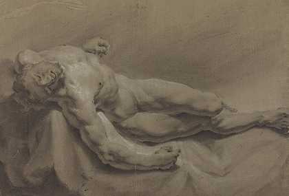 躺着的裸体男性`A Reclining Male Nude by Georg Raphael Donner