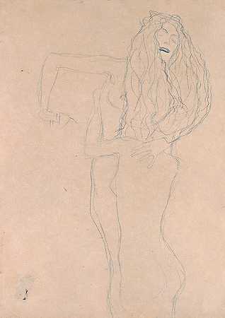两个裸体女人拥抱（骶骨上方）`Two Naked Women Embracing (Ver Sacrum) (1903) by Gustav Klimt