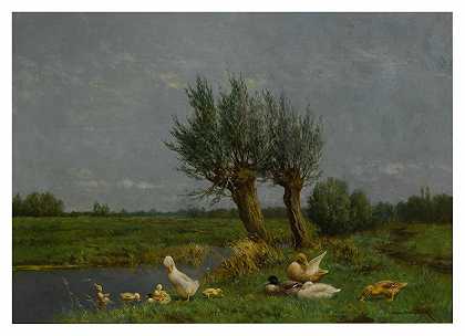 草地上的一个鸭子家庭`A Duck Family In A Meadow by Constant Artz