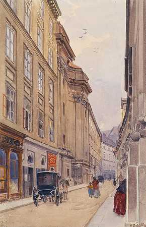 维也纳的Dorotheergasse和旧的置换办公室`Die Dorotheergasse In Wien Mit Dem Alten Versatzamt (1890) by Ernst Graner