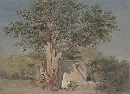 开罗树下小屋`Hutje onder boom te Kaïro (1858) by Willem de Famars Testas