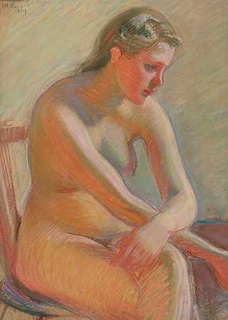 裸体`Nude (1909) by Magnus Enckell