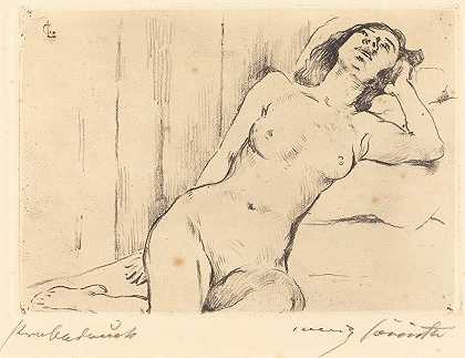 斜倚女性裸体`Reclining Female Nude (Ruhende Dreiviertel Akt) (1911) by Lovis Corinth