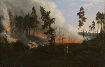 森林火灾`Forest fire (1860) by Vincentas Dmachauskas