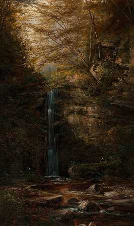米利肯·克里克的马德隆瀑布（加利福尼亚州六河国家森林）`Madrone Falls of Milliken Creak (Six Rivers National Forest, California) (1882) by Norton Bush