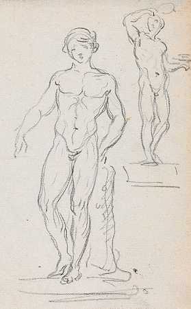 两尊男性裸体雕像`Two Statues of Male Nudes (probably c. 1754~1765) by Hubert Robert