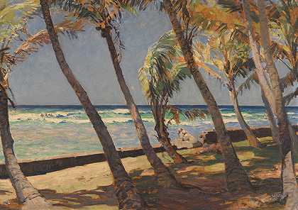 威基基海滩`Waikiki Beach (ca.1928) by Erich Kips