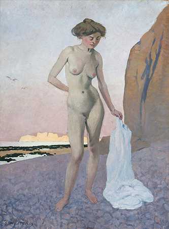 1905年在海滩上`On The Beach, 1905 by Félix Vallotton