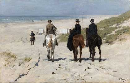 早上沿着海滩骑车`Morning Ride along the Beach (1876) by Anton Mauve