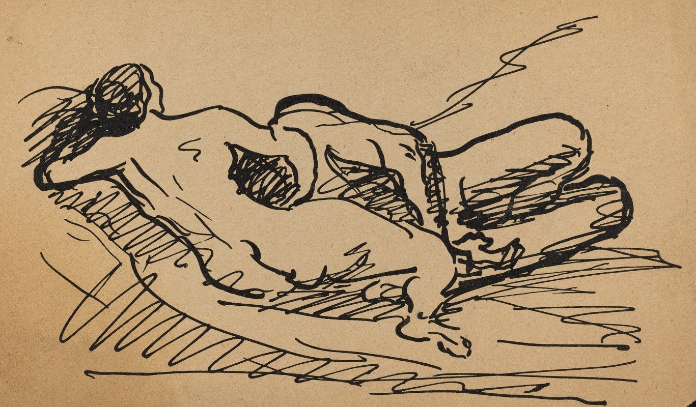斜躺的裸女`Reclining Nude by Albert Weisgerber