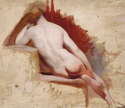 坐式女性裸体研究`Seated female nude study by William Etty