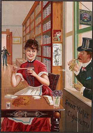 甜紫色香烟。环球烟草公司。`Sweet Violet cigarettes. Globe Tobacco Co. (1886) by Julius Bien