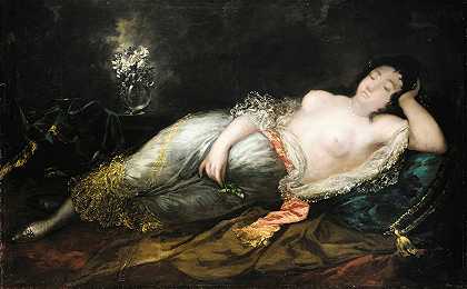 睡着的玛雅（裸体睡觉）`Maja dormida (sleeping nude) (1817) by Eugenio Lucas Velázquez
