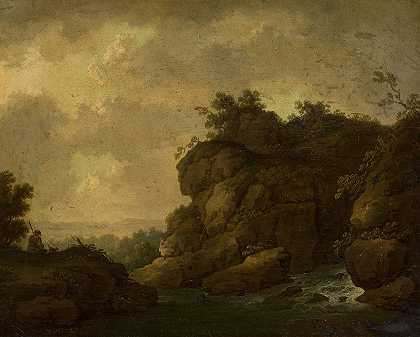 带牧羊人的浪漫风景`Romantic landscape with a shepherd by Johann Christoph von Bemmel