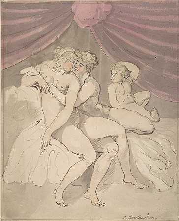 裸体情侣拥抱`Nude Couple Embracing (1780–1827) by Thomas Rowlandson