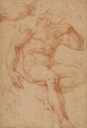 对男性裸体、窗帘和手的研究`Studies of a Male Nude, a Drapery, and a Hand (1555–1565) by Giorgio Vasari
