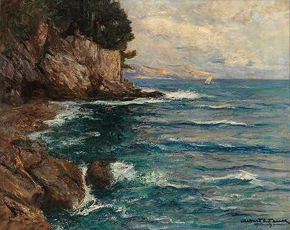 卡普里岩石海岸`Felsenküste auf Capri (Ca. 1900~1920) by Albert Wenk