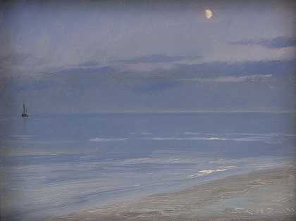 月光下的斯卡恩海滩`Skagen Beach in Moonlight (1899) by Peder Severin Krøyer