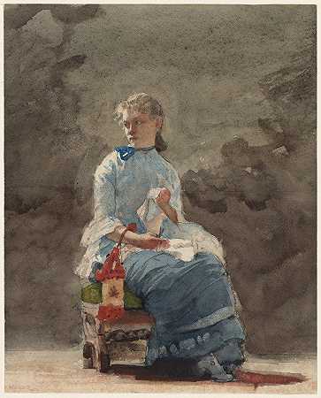 年轻女子缝纫`Young Woman Sewing (1876) by Winslow Homer