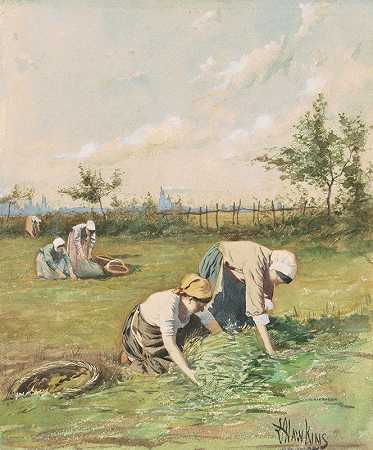 田里的拾荒者`Gleaners In The Field (c. 1880) by Louis Welden Hawkins
