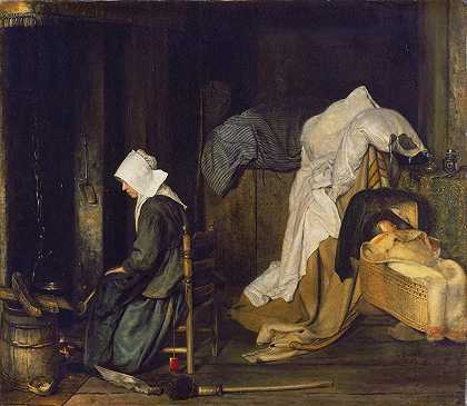 室内有女人做饭`Interior with Woman Cooking (1656) by Esaias Boursse