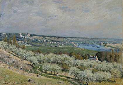 圣日耳曼的露台，春天`The Terrace at Saint~Germain, Spring (1875) by Alfred Sisley