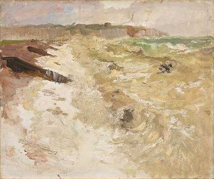 在迪耶普海滩`From the Beach at Dieppe (1897) by Frits Thaulow