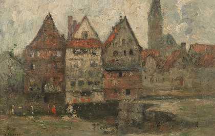 在吕内堡的斯廷特马克`Am Stintmarkt in Lüneburg (1920) by Rudolf Höckner