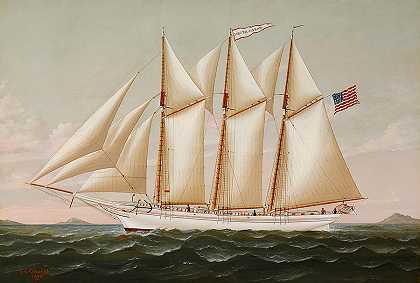 三桅纵帆船约瑟夫·G·迪安驶向大海`The Three Masted Schooner Joseph G Dean Headed out to Sea by Charles Sidney Raleigh