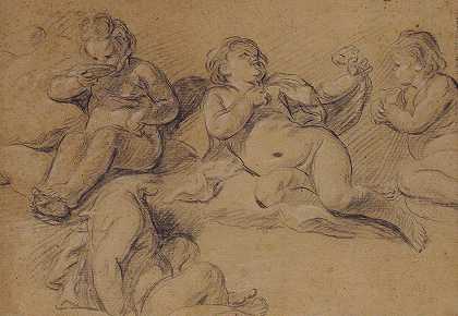 对一个裸体儿童的四项研究`Four Studies of a Nude Child (18th century) by Joseph Ignace François Parrocel