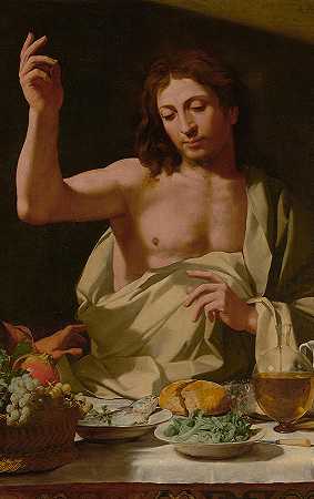 艾默斯的晚餐`The Supper at Emmaus-Detail by Bartolomeo Cavarozzi