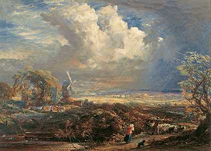 萨塞克斯普伯勒附近的夏季风暴`Summer Storm near Pulborough, Sussex (circa 1851) by Samuel Palmer
