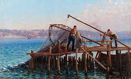 渔夫们把鱼捞上来`Fishermen Bringing in the Catch by Fausto Zonaro