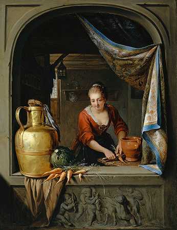 在窗口做饭`Cook At The Window (1775) by Willem Joseph Laquy