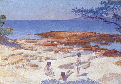 卡巴松海滩（浴缸）`Beach at Cabasson (Baigne~Cul) (1891) by Henri-Edmond Cross