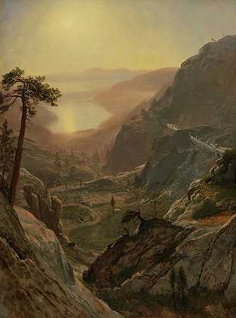 加州唐纳湖风景`View of Donner Lake, California by Albert Bierstadt