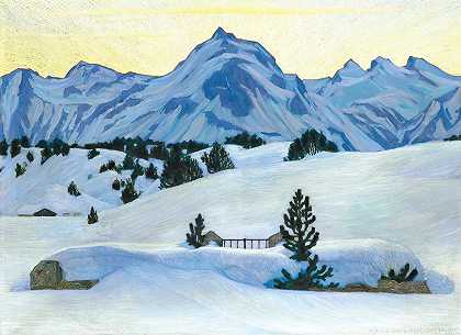 Maloja附近的冬季景观`Winter Landscape Near Maloja (1912) by Walter von Ruckteschell