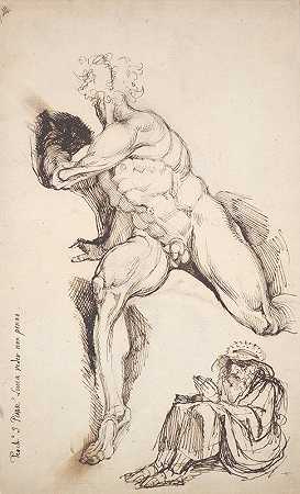 男性裸体坐式隐士`Male nude and seated hermit (ca. 1790–1800) by Henry Fuseli