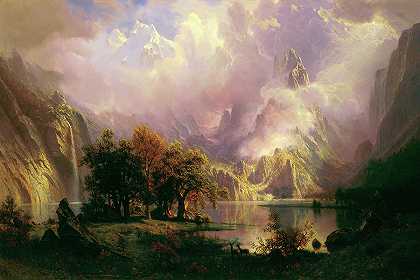 落基山脉景观`Rocky Mountain Landscape by Albert Bierstadt