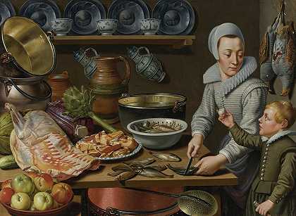 厨房场景`Kitchen Scene by Floris Van Schooten