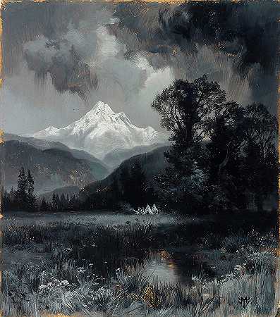 格罗曼山`Mount Grohman by Thomas Moran