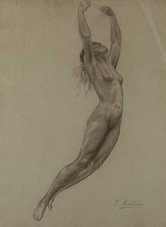 裸女跳跃`Nude woman leaping (1910) by Pietro Montana