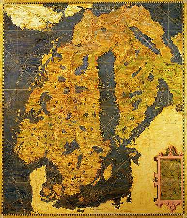 斯堪的纳维亚半岛`The Scandinavian peninsula by Italian painter of the 16th century