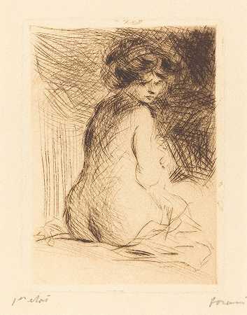 从后面看裸体女人`Nude Woman Seen from the Back (1910) by Jean-Louis Forain