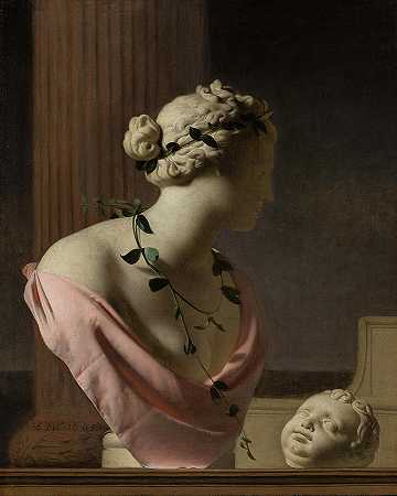 用维纳斯胸像欺骗眼睛`Trompe l\’Oeil with a Bust of Venus by Caesar van Everdingen
