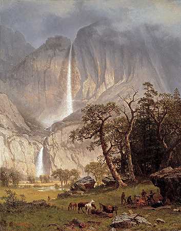 约塞米蒂瀑布`Yosemite falls by Albert Bierstadt