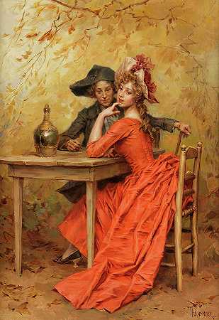 穿红衣服的女士`The lady in red by Frederick Hendrik Kaemmerer